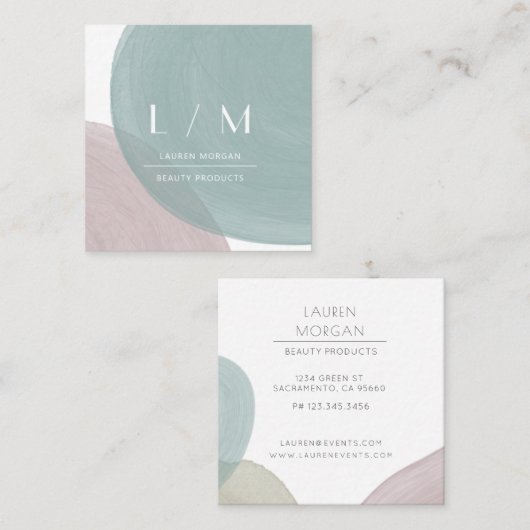 パステルウォーターカラーミニマリストビジネスカード スクエア名刺 (正面/裏面)