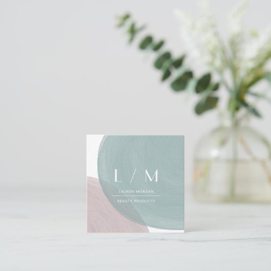 パステルウォーターカラーミニマリストビジネスカード スクエア名刺 (スタンド正面)