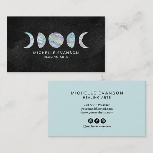 パステルウォーターカラームーンフェイズスピルチュアル禅 名刺 (正面/裏面)