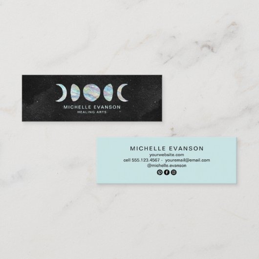 パステルウォーターカラームーンフェイズホログラフィック スキニー名刺 (正面/裏面)