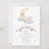 パステルウォーターカラームーン&スターズスクリプトベビーシャワー 招待状 (正面)