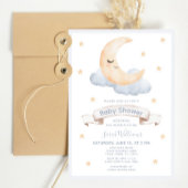 パステルウォーターカラームーン&スターズスクリプトベビーシャワー 招待状