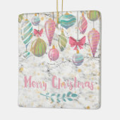 パステルウォーターカラーメリークリスマスオンマーブル セラミックオーナメント (左)