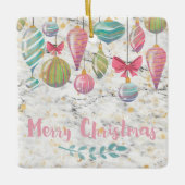 パステルウォーターカラーメリークリスマスオンマーブル セラミックオーナメント (正面)