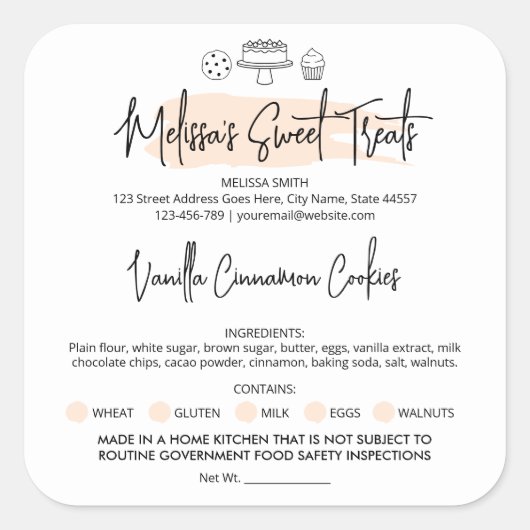 パステルウォーターカラーモダンフードライセンスホームベーカリー スクエアシール (正面)