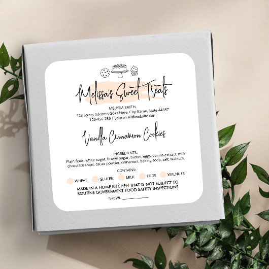 パステルウォーターカラーモダンフードライセンスホームベーカリー スクエアシール