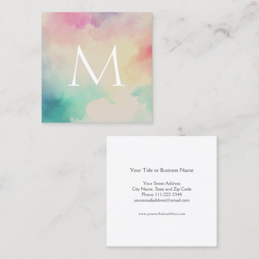 パステルウォーターカラーモノグラムスクウェア スクエア名刺 (正面/裏面)