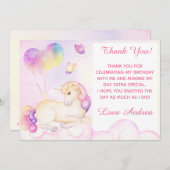 パステルウォーターカラーユニコーンとバルーン サンキューカード (正面/裏面)