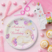 パステルウォーターカラーユニコーンとバルーン ペーパープレート (パーティー)