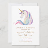 パステルウォーターカラーユニコーン誕生日 招待状 (正面)