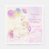 パステルウォーターカラーユニコーン&バルーン誕生日Na スタンダードランチョンナプキン (正面)