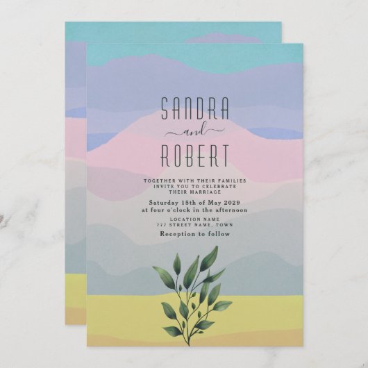 パステルウォーターカラーランドスケープ結婚式の招待 招待状 (正面/裏面)