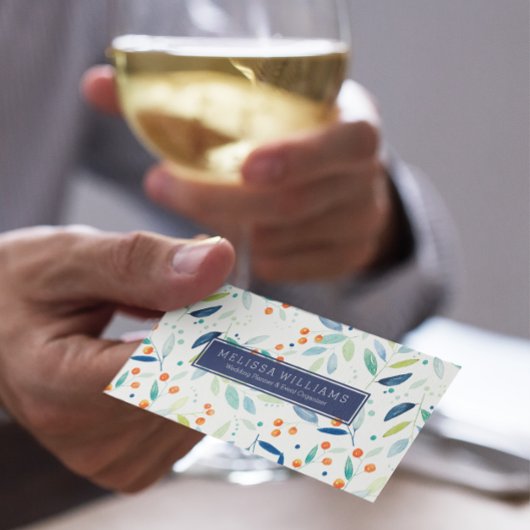 パステルウォーターカラーリーフ&ベリーパターン 名刺