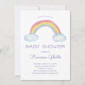 パステルウォーターカラーレインボーと散水ベビーシャワー 招待状 (正面)