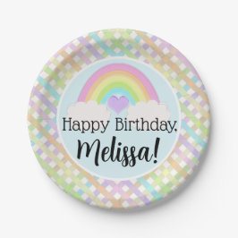 パステルウォーターカラーレインボーギンガムハッピーバースデー ペーパープレート