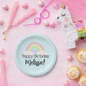 パステルウォーターカラーレインボーハッピーバースデー ペーパープレート (パーティー)