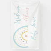 パステルウォーターカラーレインボーハートベビーシャワー 横断幕 (縦)