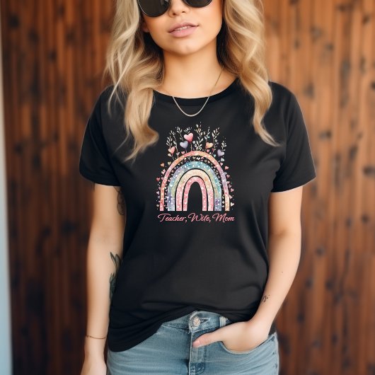 パステルウォーターカラーレインボー先生妻ママモギフト Tシャツ