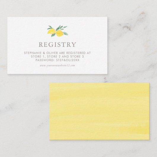パステルウォーターカラーレモンサマー結婚ズレジストリ エンクロージャーカード (正面/裏面)