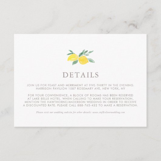 パステルウォーターカラーレモンサマー結婚ズ詳細 エンクロージャーカード (正面)