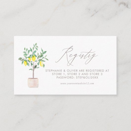 パステルウォーターカラーレモンツリー結婚ズレジストリ エンクロージャーカード (正面)