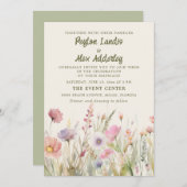 パステルウォーターカラーワイルドフラワー結婚ズ 招待状 (正面/裏面)