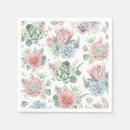 パステルウォーターカラー多肉性パターン誕生日 スタンダードカクテルナプキン