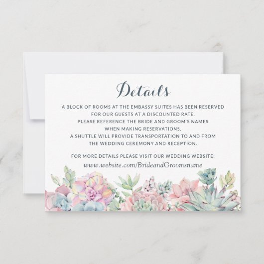 パステルウォーターカラー多肉植物詳細挿入カード 招待状 (正面)