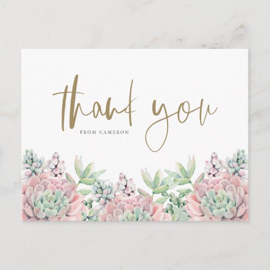 パステルウォーターカラー多肉植物誕生日サンキューユー ポストカード (正面)