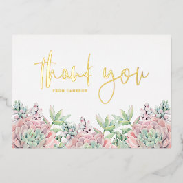 パステルウォーターカラー多肉類サンキューカード 箔招待状