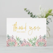 パステルウォーターカラー多肉類サンキューカード 箔招待状 (立ち正面)