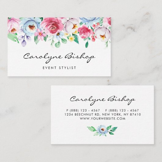 パステルウォーターカラー春の花フローラガーランド 名刺 (正面/裏面)