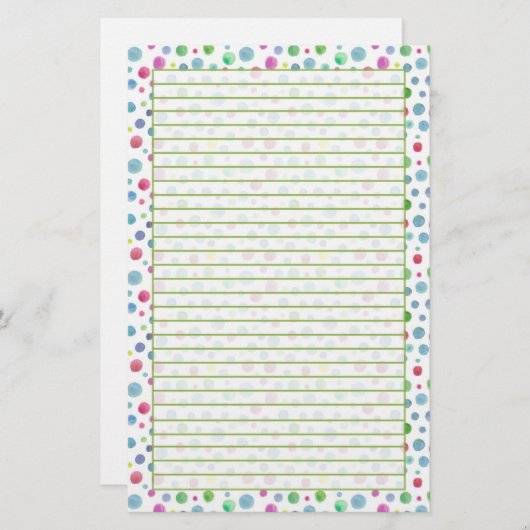 パステルウォーターカラー水玉模様ブルーグリーンライン 便箋 (正面/裏面)