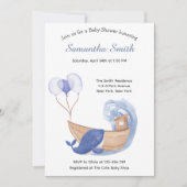 パステルウォーターカラー海ホエールベビーシャワー 招待状 (正面)