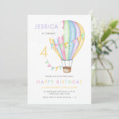 パステルウォーターカラー熱気球キッズ誕生日 招待状 (スタンド正面)