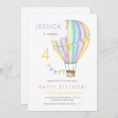 パステルウォーターカラー熱気球キッズ誕生日 招待状 (正面/裏面)