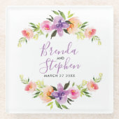パステルウォーターカラー結婚フラワーズリース ガラスコースター (正面)