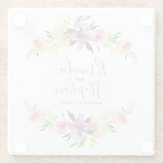 パステルウォーターカラー結婚フラワーズリース ガラスコースター (裏面)