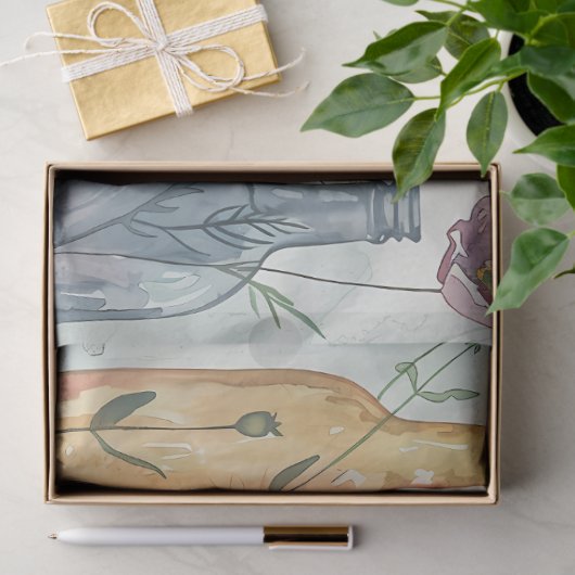 パステルウォーターカラー花模様インボトルデコページ 薄葉紙 (ギフト)