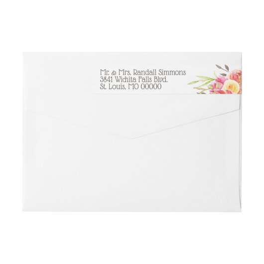 パステルウォーターカラー花模様差出人住所 ラップアラウンドラベル (裏面)