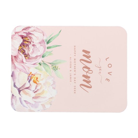 パステルウォーターカラー花模様愛あなたママミニマリスト マグネット (横)