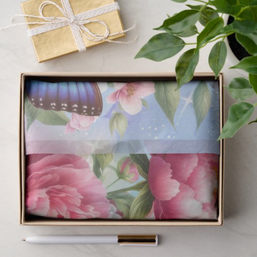 パステルウォーターカラー花模様&蝶デクページ 薄葉紙 (ギフト)