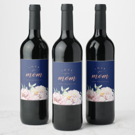 パステルウォーターカラー花模様 | Love You Mom ワインラベル