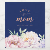 パステルウォーターカラー花模様 | Love You Mom ワインラベル (シングルラベル)