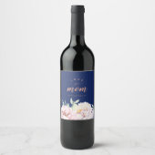 パステルウォーターカラー花模様 | Love You Mom ワインラベル (正面)