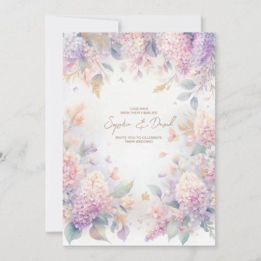 パステルウォーターカラー薄紫結婚式招待状 招待状 (裏面)