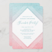 パステルウォーターカラー誕生日スランバーパーティーアクア 招待状 (正面/裏面)