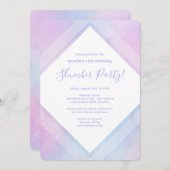 パステルウォーターカラー誕生日スランバーパーティーパープル 招待状 (正面/裏面)