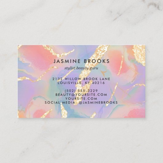 パステルウォーターカラー金ゴールドグリッター 名刺 (裏面)