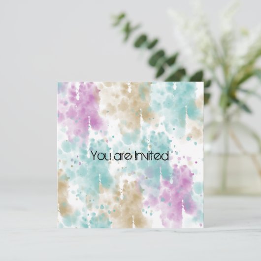 パステルウォーターカラー（ばちゃばちゃ）跳ねる抽象芸術ベビーシャワー 招待状 (スタンド正面)